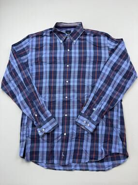 Tailorbyrd Shirt Mens XL Blue Plaid Long Sleeve Button Down Casual Twill